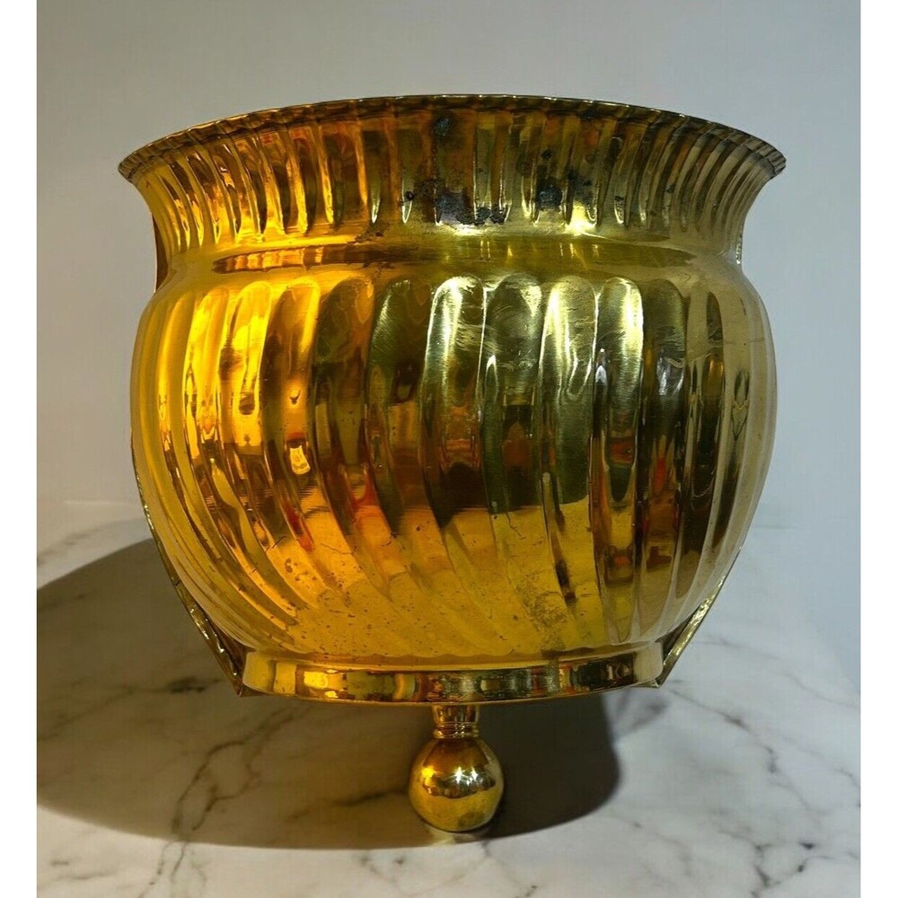 Vtg Silk Tree Factory Brass Wall Pocket Planter Clam Finial Hollywood Regency